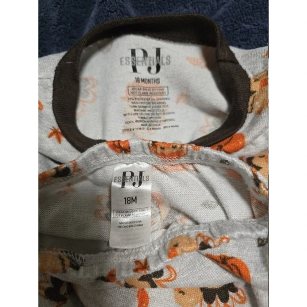 Thanksgiving Pajama Set Kids Toddler Turkey Pumpkin Football Gray Brown 2 Piece